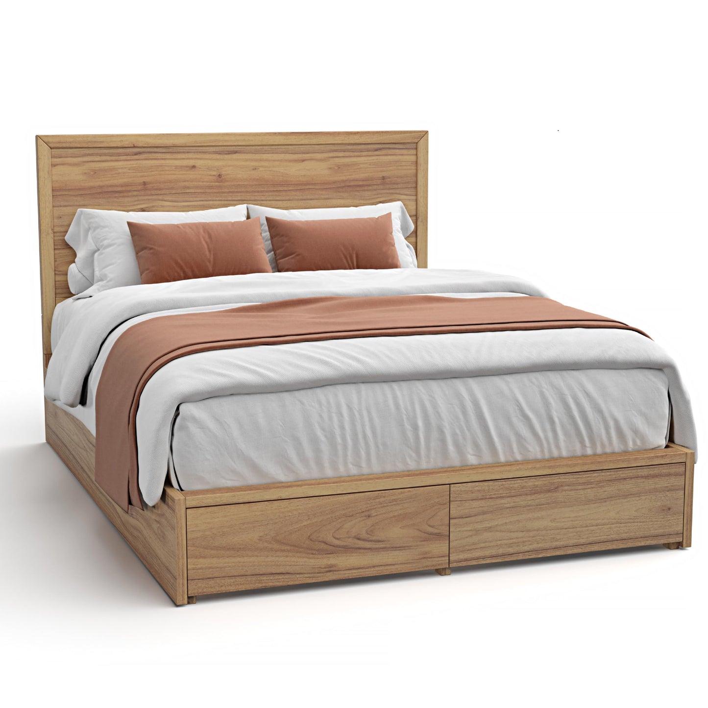 DG Casa Colten Queen Storage Bed with Headboard – Natural Oak Queen Size Wooden Bed Frame with Storage Drawers and Full Wooden Slats – Box Spring Not