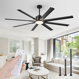 ZMISHIBO 72 inch Aluminium Blade Ceiling Fans with Lights and Remote, Outdoor Ceiling Fans for Patio Living Room with Quiet DC Motor, 6 Speed Reversible, 3 CCT, Black Industrial Ceiling Fan, 8 Blades ZMISHIBO