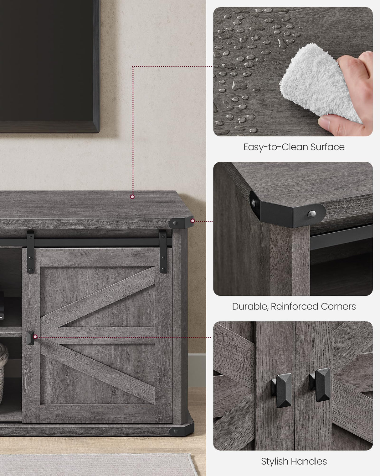 VASAGLE TV Stand for TVs up to 75 Inches, Farmhouse Entertainment Center with Sliding Barn Doors, TV Console Table for Living Room, Misty Gray ULTV325G68 VASAGLE