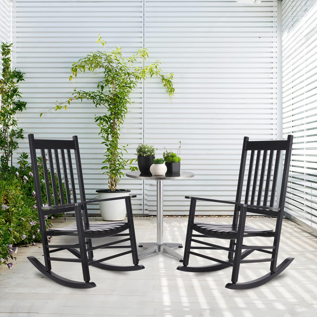 MAMIZO Wooden Rocking Chair Outdoor with High Back,Indoor, Oversized, Easy to Assemble for Garden,Lawn, Balcony, Backyard,Porch,Wooden Porch Rocker MAMIZO