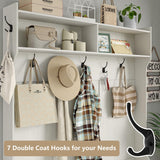 Furnihold 51.3'' Hall Tree, Off White Entryway Bench with Coat Rack, 10 Shoe Storage & 7 Coat Hooks & Adjustable Shelf, Glass Door Farmhouse Wooden Style Hall Tree with Shoe Storage Bench Furnihold