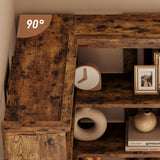 IDEALHOUSE Corner Bookshelf 72.8in Farmhouse Bookcase Large Bookshelf Wood Bookcase Tall 5 Tier Corner Shelf L Shaped Bookshelf Storage Display Rack Living Room Bedroom (Retro, Half Panel) IDEALHOUSE