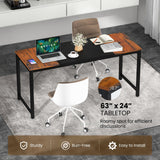 Tangkula 63” x 24” Conference Table Set of 2, Meeting Table with Metal Frame & Adjustable Foot Pads, Seminar Boardroom Table, Training Table for Office, Black & Rustic Brown Tangkula