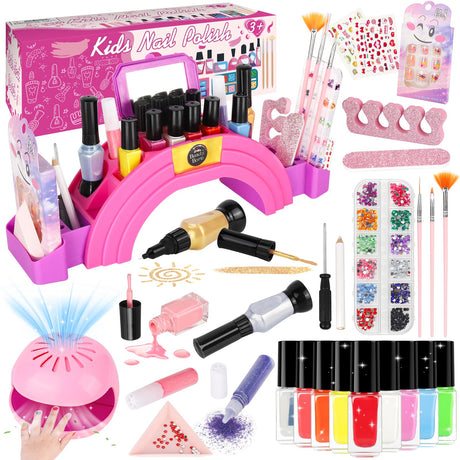 Oisacirg Kids Nail Polish Set for Girls, 28Pcs Nail Art Kit with Nail Dryer, Non-Toxic Peel-Off Water-Based Nail Polish Christmas Birthday Gifts Toddlers Kids Girls Toys Ages 3 4 5 6 7 8+ Oisacirg