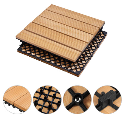 Topeakmart 12 x 12in Patio Tiles Wood Floor Deck Tiles Interlocking Wooden Composite Decking Floor Tiles Outdoor for Garage Patio Garden Deck Poolside Natural Wood 11PCS - WoodArtSupply