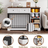 Dog Crate Furniture 47”, Large Dog Crate TV Stand with 2 Drawers and 4 Shelves, Wooden Dog Kennel Indoor, Decorative Dog Cage with Storage for Large Dogs, White GarveeHome