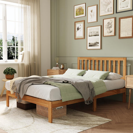 Novilla Queen Bed Frame with Headboard, Solid Wood Bed Frame Foundation with Wood Slat Support, No Box Spring Needed, Easy Assembly Novilla