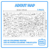 Licidecopai 54x33 Inch US Themed Giant Coloring Poster for Kids - Large US Map Coloring Table Cloth for Children's Birthday Party Licidecopai