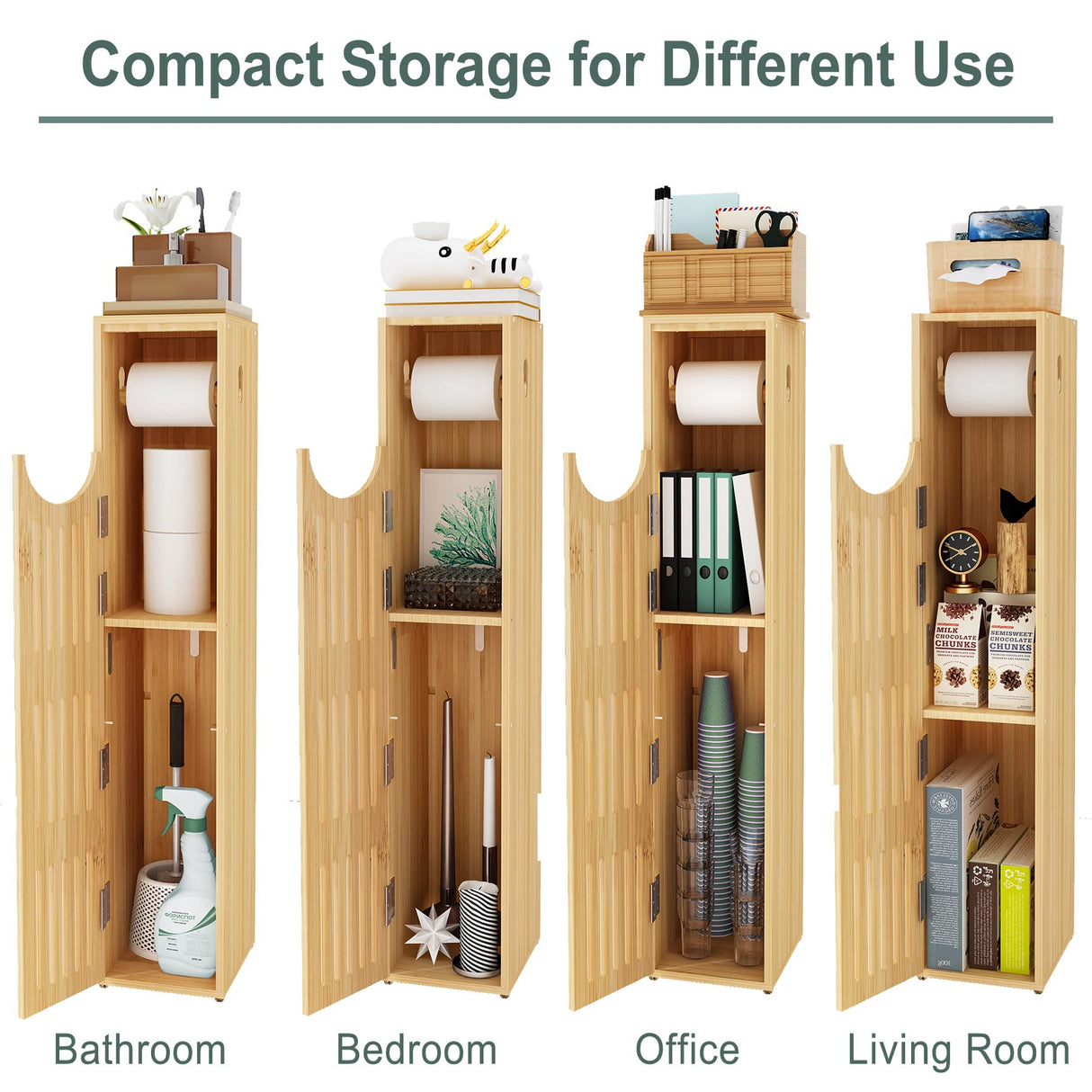 AmazerBath Toilet Paper Storage Cabinet Bamboo, Toilet Paper Holder with Storage for Small Spaces, Slim Bathroom Storage Cabinet, 33x7.3x6.5 Inches AmazerBath