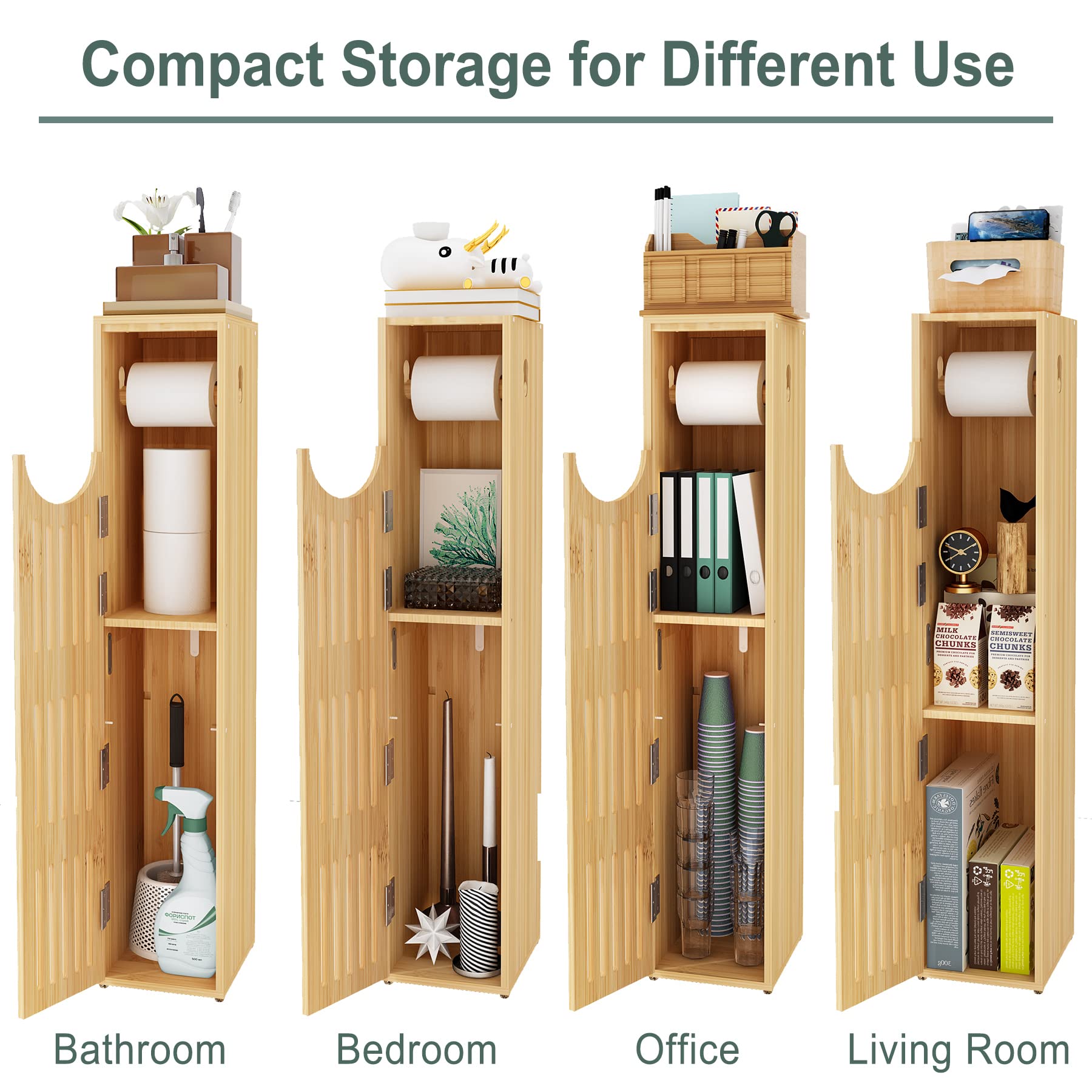 AmazerBath Toilet Paper Storage Cabinet Bamboo, Toilet Paper Holder with Storage for Small Spaces, Slim Bathroom Storage Cabinet, 33x7.3x6.5 Inches - WoodArtSupply