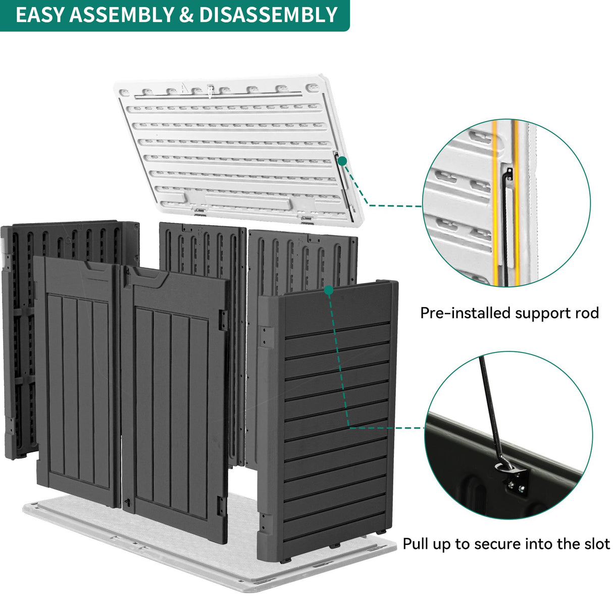 YITAHOME Outdoor Horizontal Storage Sheds w/o Shelf, Weather Resistant Resin Tool Shed, Multi-Opening Door for Storage of Bike, Trash Cans, Garden Tools, 35 cu ft, Waterproof, Lockable, Dark Gray YITAHOME