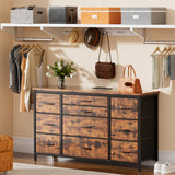 Takywep 10 Drawer Dresser for Bedroom with Wooden Top, Rustic Brown Tv Stand Dresser with Power Outlet for 55", Bedroom Dressers with Drawers, Fabric Drawer Dresser for Bedroom, Big Storage… Takywep
