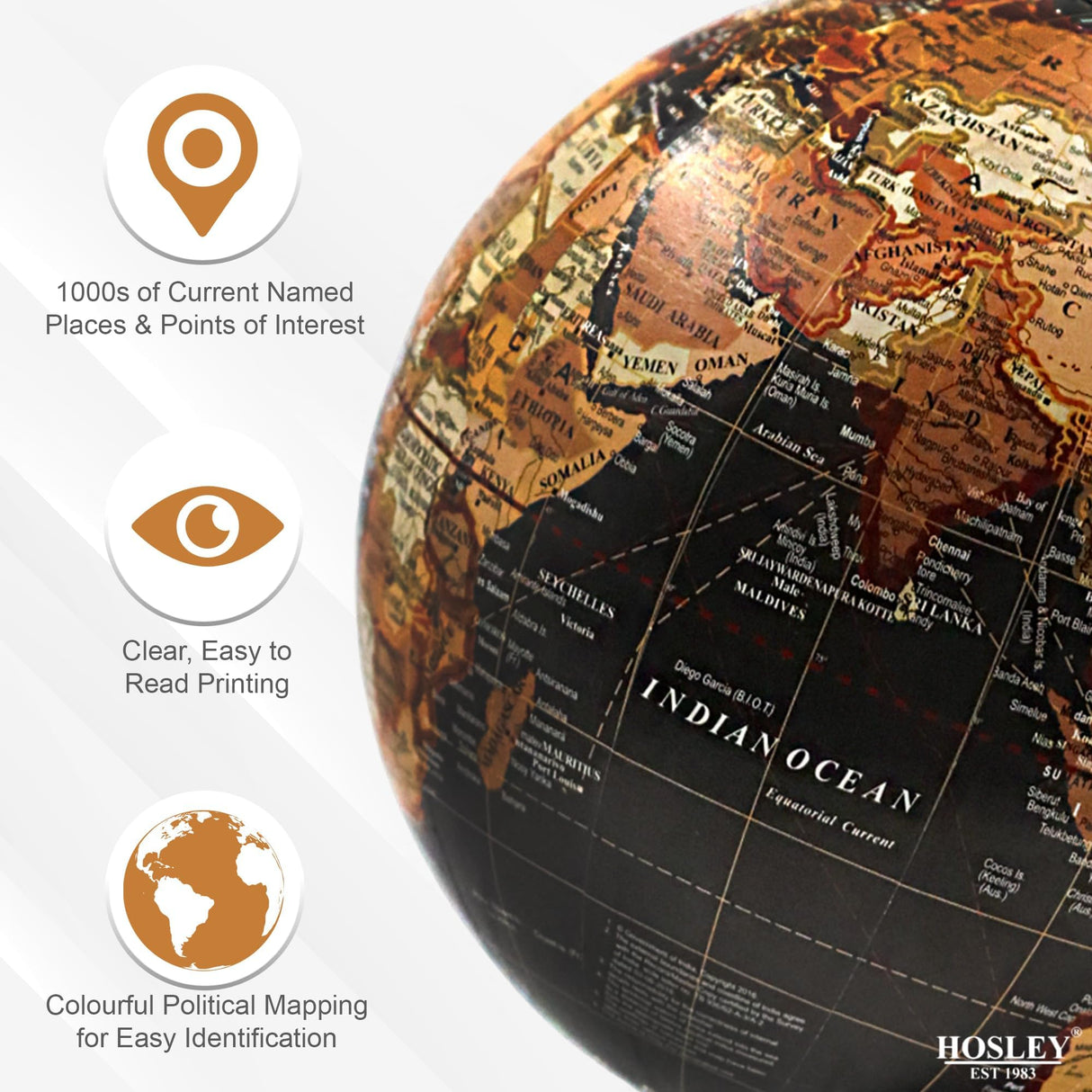 Hosley 10 Inch High Globe on Wooden Stand. A great gift for Father's Day for your Home birthdays holidays and special events. O9 Hosley