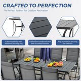 9-Piece Outdoor Dining Set - 8 Padded Aluminium Folding Chairs & Adjustable Rustproof Steel Table, Low-Maintenance Garden Furniture for Backyard, Balcony, Poolside, Includes 1.57"-1.97" Umbrella Hole BUPPLEE