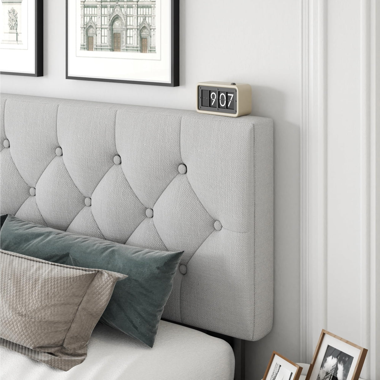 CXVX Queen Size Platform Bed Frame with Upholstered Headboard, Button Tufted Design, Strong Wooden Slats, No Box Spring Needed, Easy Assembly, Noise Free CXVX