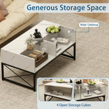 Tangkula LED Coffee Table, High Glossy Center Table with 4 Storage Cubes, Faux Marble & Tempered Glass Top, Adjustable Light Colors, Remote Control, Modern Cocktail Table for Living Room (White) Tangkula