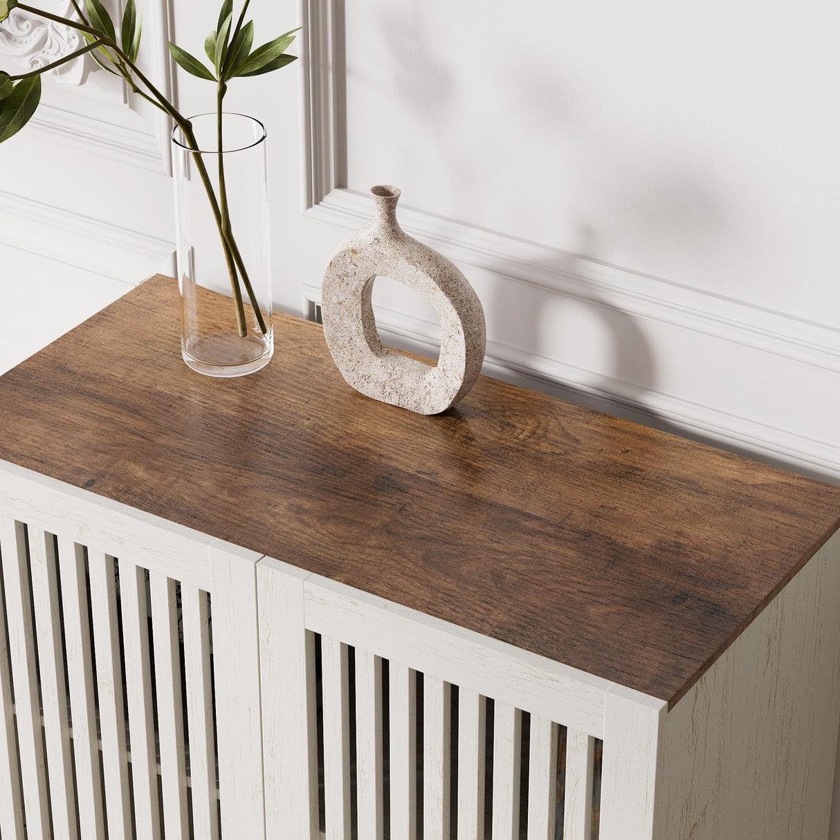 BVIUNTWO 31.5" Farmhouse Buffet Cabinet with Metal Base, Adjustable Shelf & 2 Doors, Antique White Storage Sideboard for Kitchen, Dining & Living Room BVIUNTWO