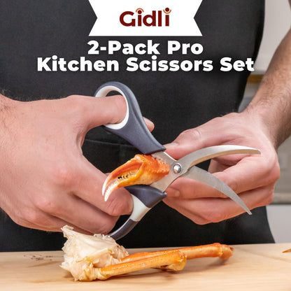 Kitchen Shears by Gidli - Lifetime Replacement Warranty - Includes Seafood Scissors As a Bonus - Heavy Duty Utility Stainless Steel All Purpose Ultra Sharp Scissors for Food - Cooking Shears