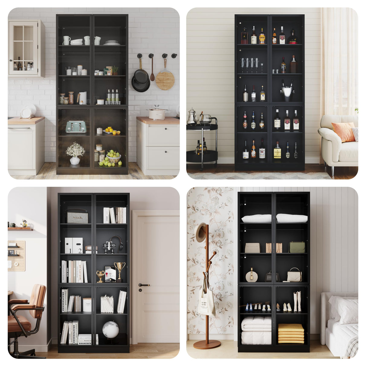 Jartoil Display Cabinet with Glass Doors & Lights, 5-Tier LED Storage Curio Cabinet, Trophy Display, Lighted Display Bookcase for Home Office, Black Jartoil