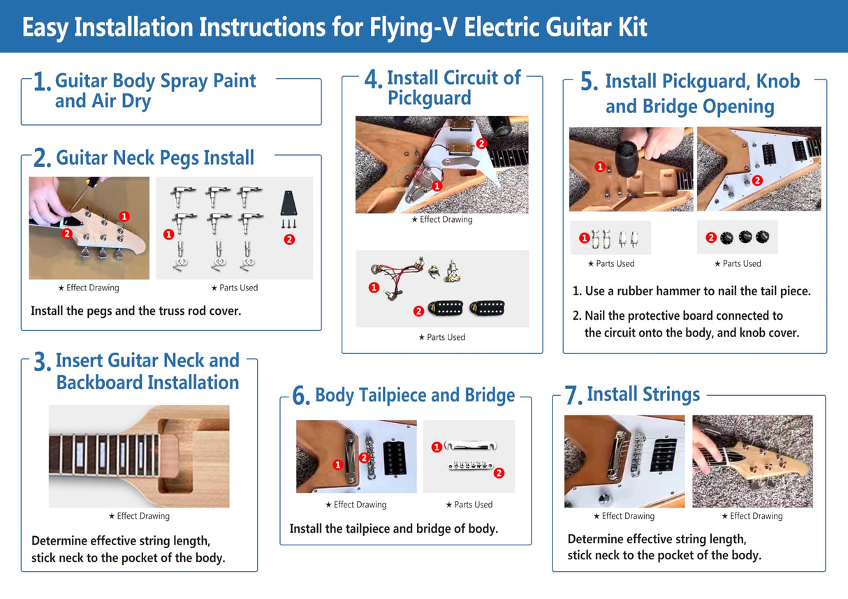 Electric Guitar Kit unfinished Rosewood Fingerboard Fretboard Guitar Body with All Accessories Fully Components Included Electric Guitar Kit All Parts Included Build Your Own (TZ-46) WoodArtSupply