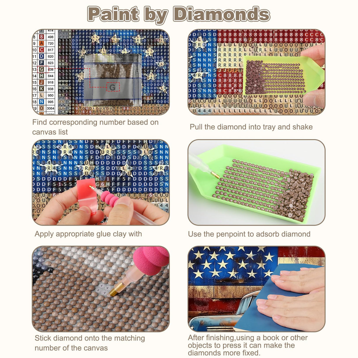 CEOVR Truck Diamond Painting Kits for Adults, American Flag Diamond Art Dots 5D Full Drill DIY Gem Art for Beginner, Adult Crafts Kits Arts and Crafts, Wall Decor for Home Office 12x12in CEOVR