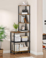CHOEZON 6-Tier Corner Shelf, Industrial Corner Bookshelf with Desk Top, Diamond-Shaped Storage Shelves, Display Stand for Small Spaces, Living Room, Home Office, Foyer, Rustic Brown and Black TCJ70BF CHOEZON