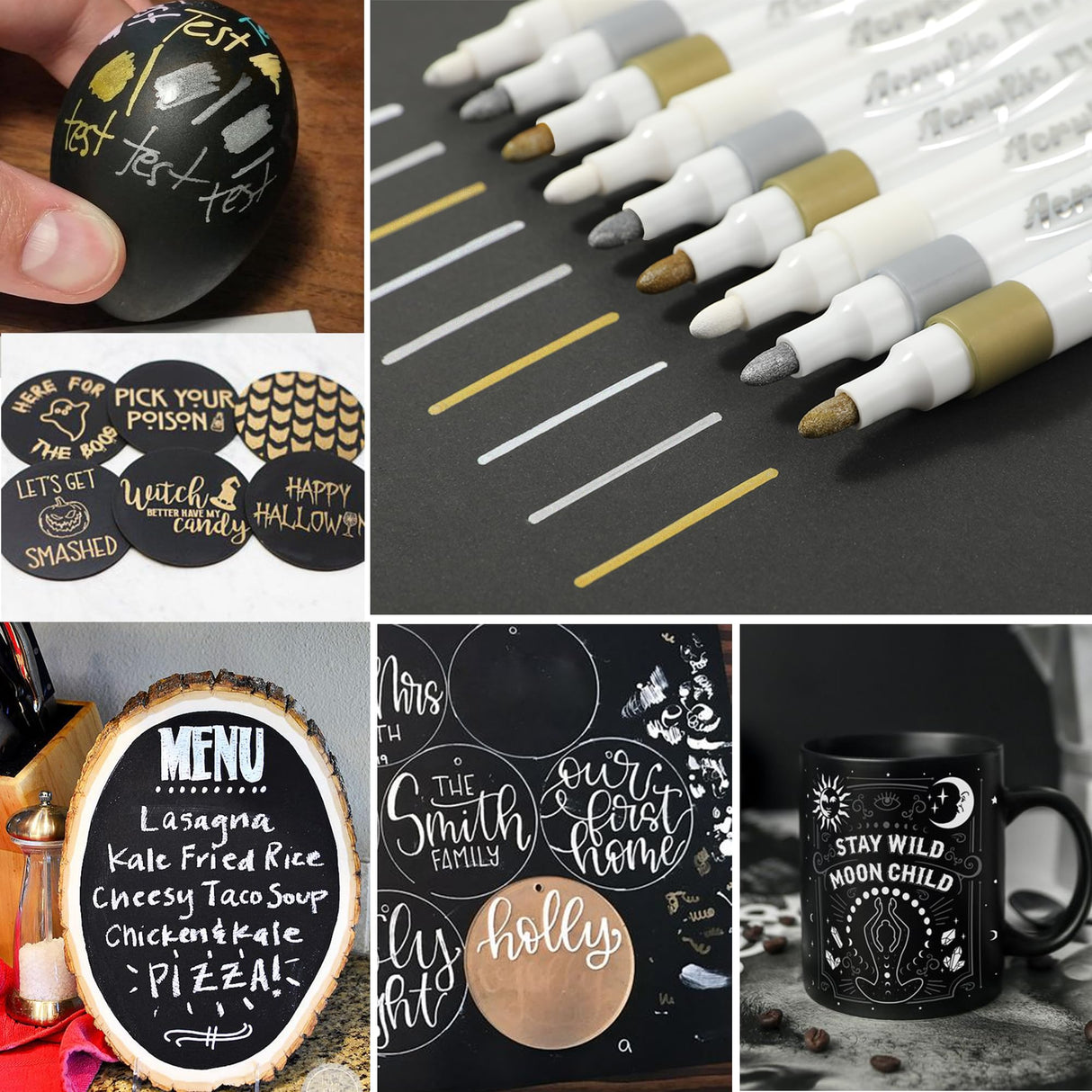 Acrylic Paint Pens Markers,9 Pack Acrylic Markers, 2-3mm Medium Tip, White Gold Silver Paint Pen for Art Projects, Drawing, Rock Painting,Wood, Plastic, Metal, Canvas DIY Crafts nauets