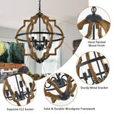 Faibra 6-Light Farmhouse Wood Pendant Light,22.83'' Vintage Rustic Brown Oak Wood Chandeliers,Retro Industrial Hanging Light Fixtures for Dining Room Entryway, Bedroom Faibra