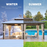 MELLCOM 12'x20' Hardtop Gazebo with Polycarbonate Double Roof, Aluminum Frame Outdoor Gazebo Permanent Pavilion with Curtains and Netting for Patio, Lawn & Garden MELLCOM