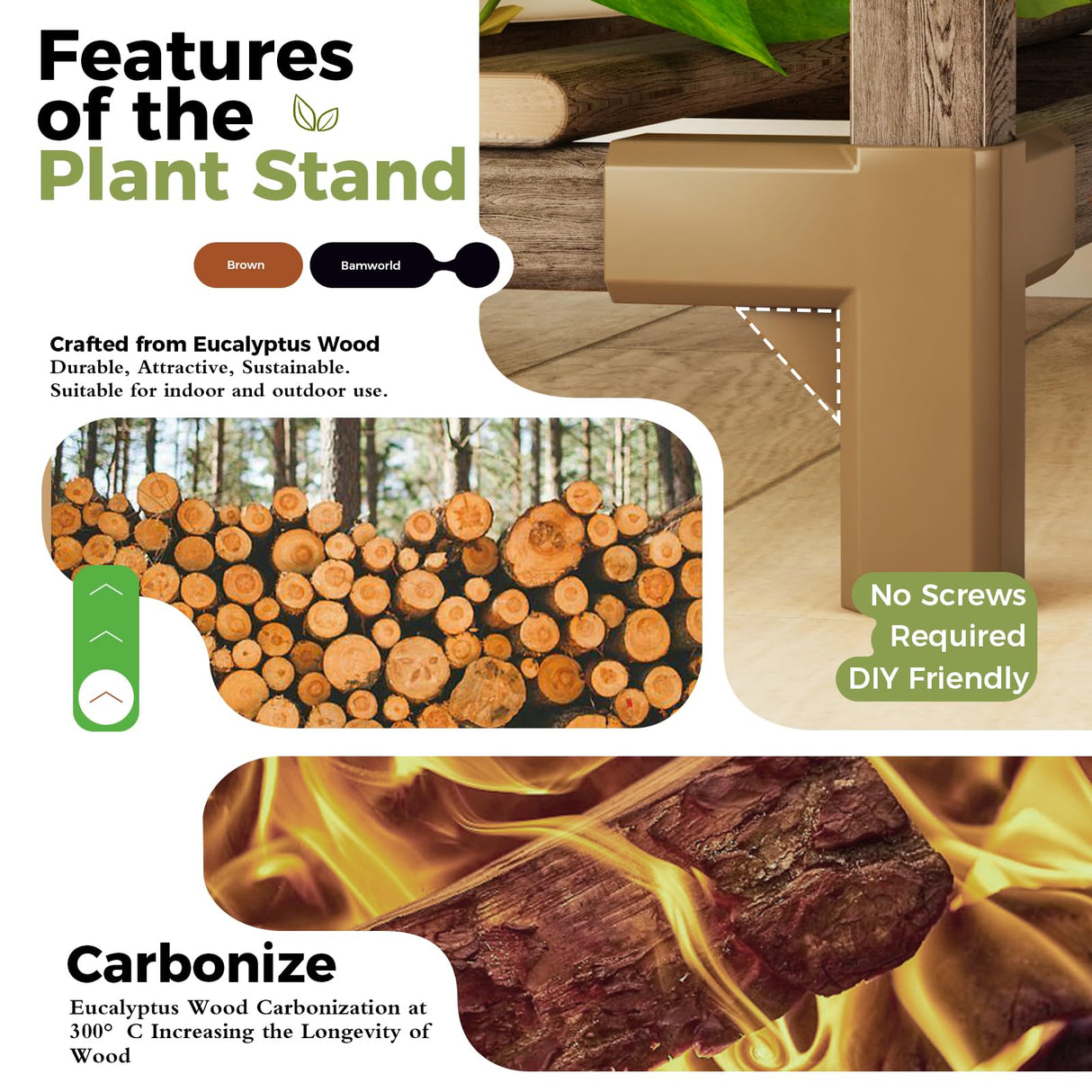 Bamworld Plant Stand Indoor Plant Shelf Outdoor Wood Plant Rack for Multiple Plants 3 Tiers Ladder Plant Holder for Living Room Patio Boho Home Decor for Gardening Mom Gifts Bamworld