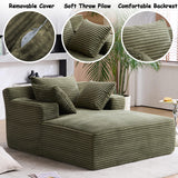 HRVEOCEI 49" Chaise Lounge Indoor, Oversized Chaise Lounge Chair with 3 Comfy Pillows for Living Room Bedroom, Wide Arms Corduroy Fabric High-Density Foam No Assembly Required (Sage Green) HRVEOCEI