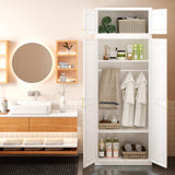 Metal Armoire Wardrobe Closet with Hanging Rod, 86" Tall Metal Clothing Storage Cabinet, White Armoire with Adjustable Shelves MetalMax