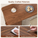 ONBRILL 59 Inch Kitchen Island with Storage, Fluted Counter Height Table, Mid-Century Modern Kitchen Island Table with Sliding Door, Home Bar Tables with Wine Rack and Drawers Walnut ONBRILL