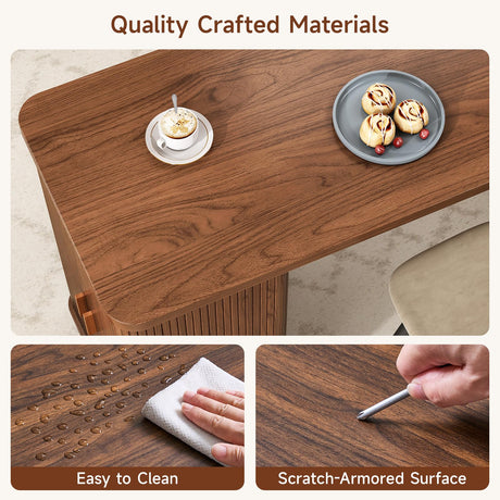ONBRILL 59 Inch Kitchen Island with Storage, Fluted Counter Height Table, Mid-Century Modern Kitchen Island Table with Sliding Door, Home Bar Tables with Wine Rack and Drawers Walnut ONBRILL