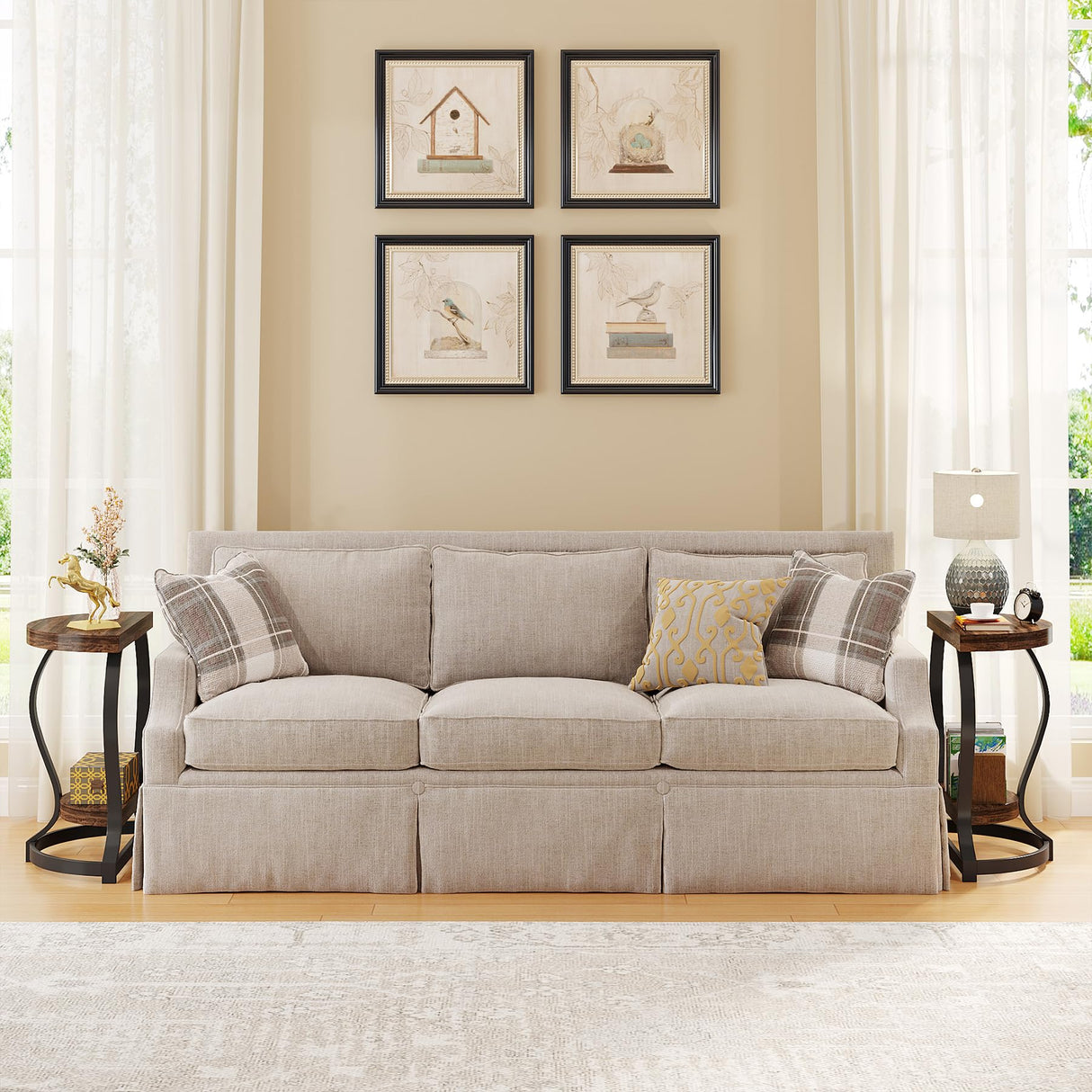 Tribesigns Half-Round End Table Set of 2, 2-Tier Wooden Half Moon Side Table Semi Circle Accent Table Bedside Table with Thicken Tabletop for Living Room, Bedroom(Rustic Brown) Tribesigns