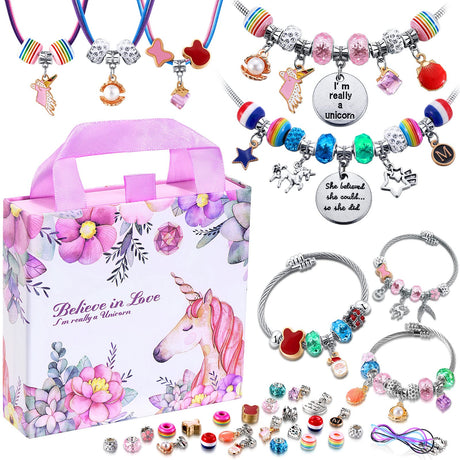 COO&KOO Charm Bracelet Making Kit, A Unicorn Girls Toy That Inspires Creativity and Imagination, Crafts for Girls Ages 8-12 with Jewelry Making Kit Perfect Gifts for 6 7 8 9 10 Girl Self-Expression! COO&KOO