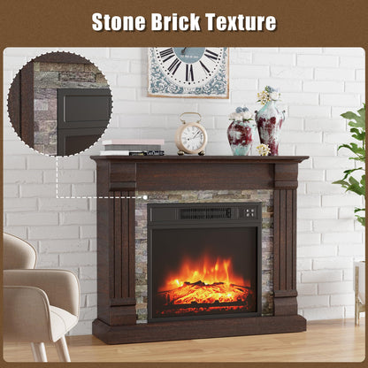 TRONLEE 32" Fireplace Mantel with Stone Brick Textures, 18" Freestanding 1400W Electric Fireplace, Remote Control,Faux Fireplace for Living Room, Study, Bedroom (Walnut, HA230 31.5'' Mantel)