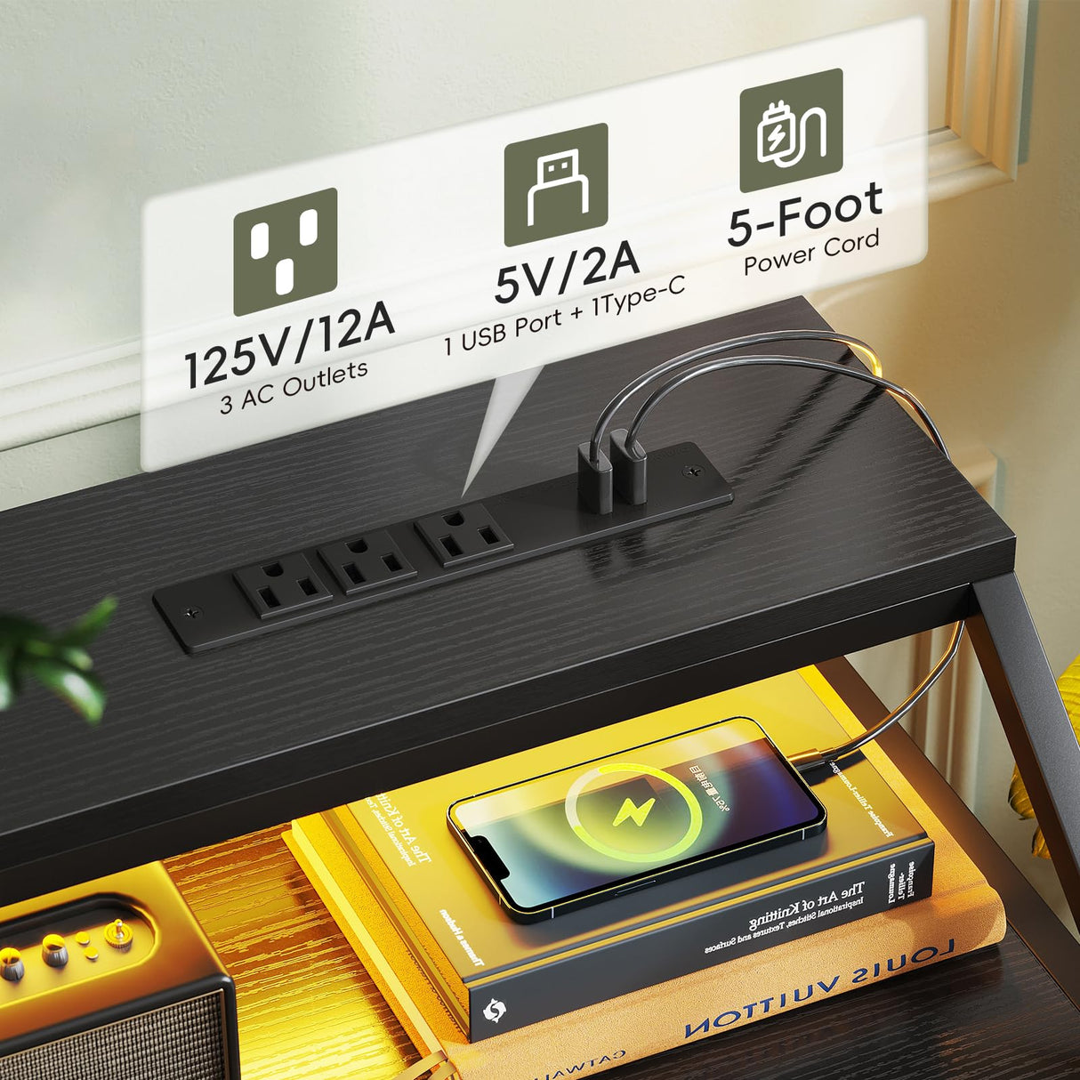 KKL Dresser for Bedroom with LED Lights, 9 Drawer Bedroom Dresser with Charging Station, Fabric Dressers & Storage Chest of Drawers with Shelves for Closet, Sturdy Steel Frame Wooden Top, Black KKL