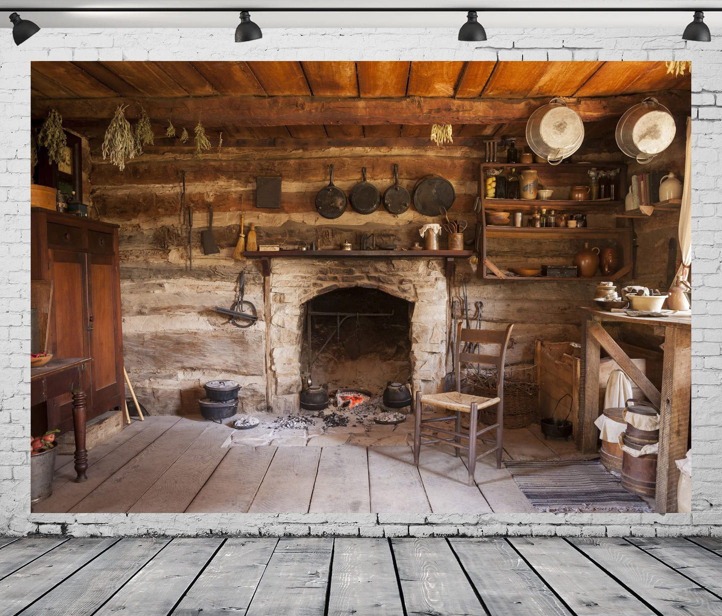 BELECO Rustic Kitchen Backdrop 9x6ft Fabric Western Old Wooden House Kitchen Interior Background Rural Farmhouse Fireplace Cooking Utensils Cooking Background Farmers Cowboys Portrait Photo P - WoodArtSupply