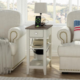 ChooChoo Farmhouse end Table Living Room Set of 2, Sofa Side Table Living Room with Charging Station,Narrow Night Stand with USB Ports & Power Outlets and Hidden Drawer ChooChoo