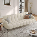 Fadware Faux Leather Couch, Convertible Futon Sofa Bed with Adjustable Backrest, Mid Century Leather Sofa Loveseat with Side Pockets& Metal Leg, Modern Leather Sleeper Sofa for Living Room Bedroom Fadware