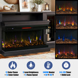 Unineo 75 Inch Electric Fireplace TV Stand, 3- Side Glass LED Modern Media Entertainment Center Console Table for TVs up to 80/85 Inch w/Adjustable Flame, 40’’ Fireplace, Highboy, Black Unineo