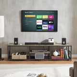 VECELO TV Stand with Power Outlets for Televisions up to 80Inch, 70" Media Entertainment Center with Charging Station 3-Tier Open Storage Shelves with Metal Frame for Living Room/Bedroom，Grey VECELO