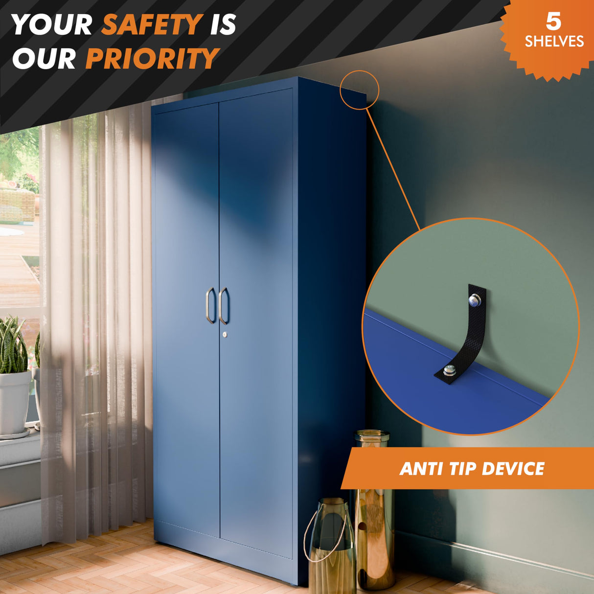 METALTIGER Locking Metal Storage Cabinet | Garage Storage Cabinet with Doors | 71" Lockable Tool Cabinet | Metal Cabinets for Home Office (Dark Blue) METALTIGER