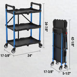 WORKPRO 3-Tier Collapsible Service Cart, 210 LBS Foldable Utility Service Cart with Wheels, Portable Tool Cart for Garage, Warehouse, Home, Restaurant, Office (No Assembly Required) WORKPRO