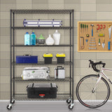FDW 48" L×18" W×76" H Wire Shelving Unit Metal Shelf with 6 Tier Casters Adjustable Layer Rack Strong Steel for Restaurant Garage Pantry Kitchen Garage,Black FDW