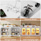 Homiflex Kitchen Island with Storage, 57" W Large Island Table with Seating/LED Light for Dining Room, Kitchen Carts on Wheels Breakfast Bar Table w/Power Outlet, White Homiflex