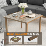 VONZOY 6 Pieces Patio Furniture Set, Wood-Look Metal Outdoor Sectional Furniture Conversation Set, L Shape Patio Couch with Side Table, 6.5" Thick Olefin Cushions for Garden, Backyard, Deck(Dark Grey) VONZOY