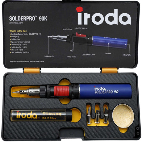 IRODA SOLDERPRO Butane Soldering Iron Kit Multi-Purpose 3-in-1 25-80W Pro Cordless Soldering Iron Box Set - Self-Igniting & Adjustable Flame, DIY Gift - Taiwan (90K) Iroda