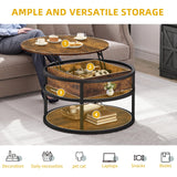 DWVO Round Lift Top Coffee Tables for Living Room, Circle Coffee Table with Storage & Hidden Compartment, Farmhouse Wood Coffee Tables with Lifting up Living Room for Home Office Samll Table, Brown DWVO